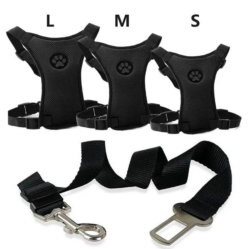 Travel Dog Harness with Leash & Car Seat Belt – Breathable Mesh, Secure Fit