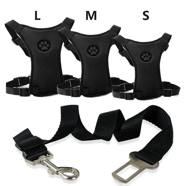 Travel Dog Harness with Leash & Car Seat Belt – Breathable Mesh, Secure Fit