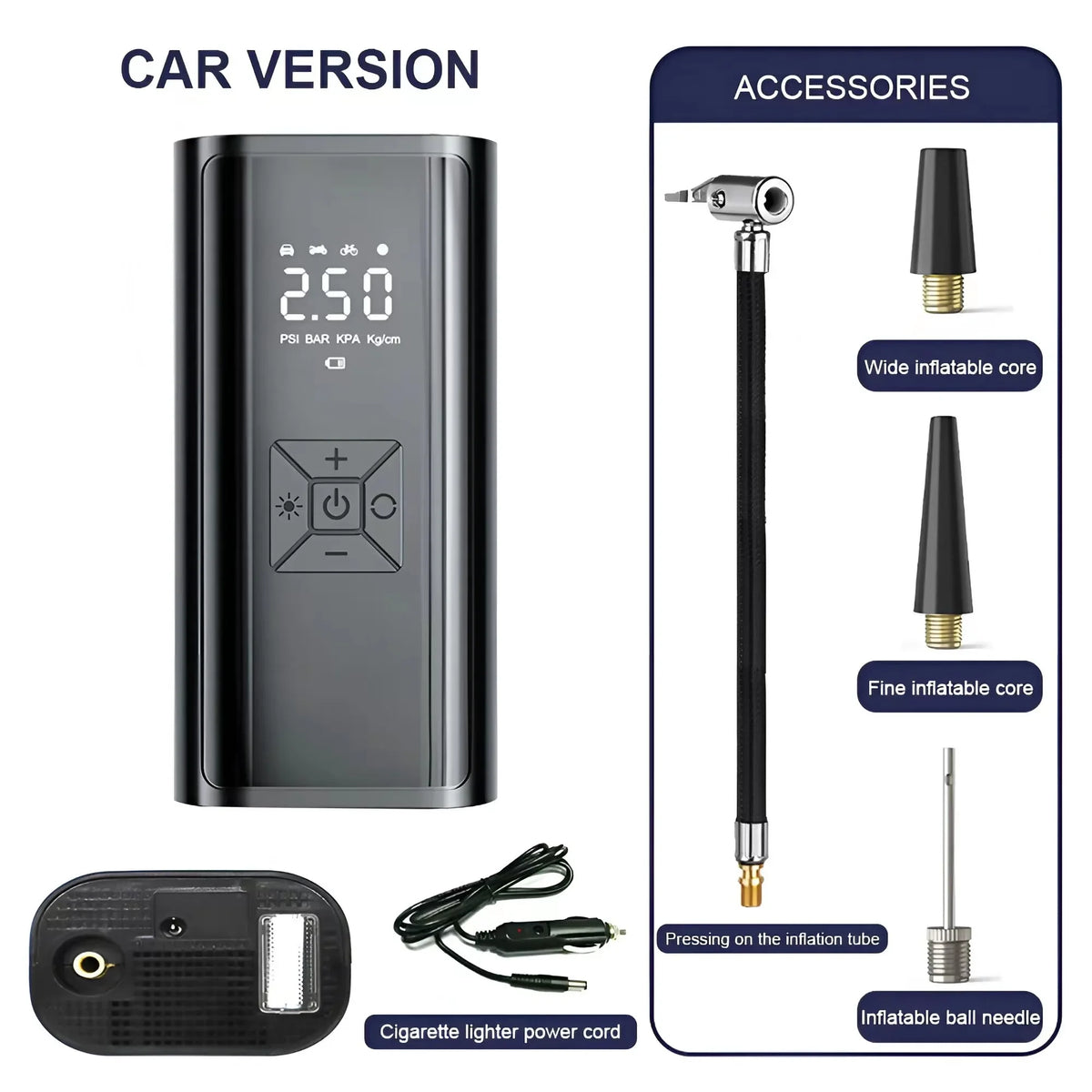Portable Air Compressor 120W – Wireless/Wired Tire Inflator for Car, Bike & Sports Balls