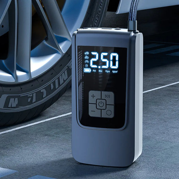 Wireless Tire Inflator – Portable Electric Air Pump with Wired Barometer for Car, Motorcycle & Bicycle Tires