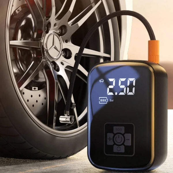 Wireless Tire Inflator – Portable Electric Air Pump with Wired Barometer for Car, Motorcycle & Bicycle Tires