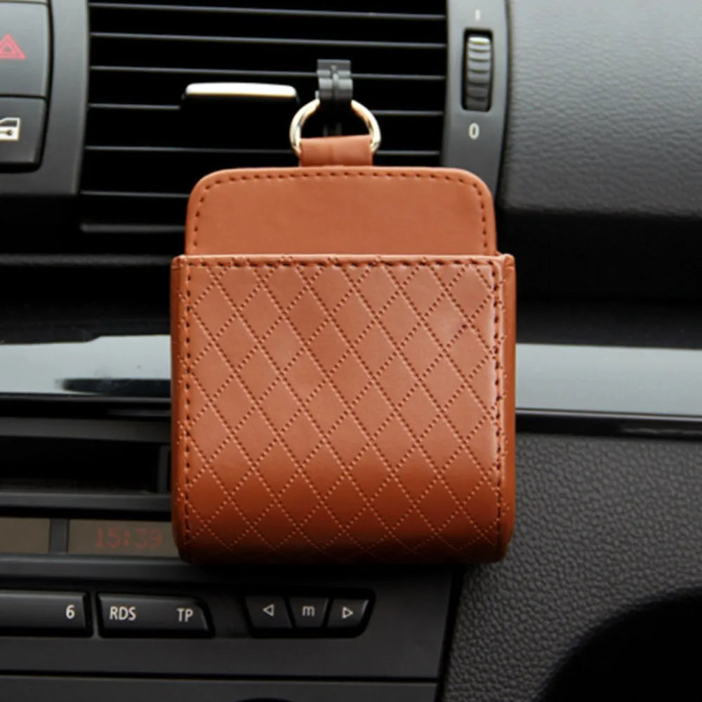 Universal Leather Car Storage Bag Large Capacity Hanging Organizer Box Anti-friction Air Outlet Debris Bag