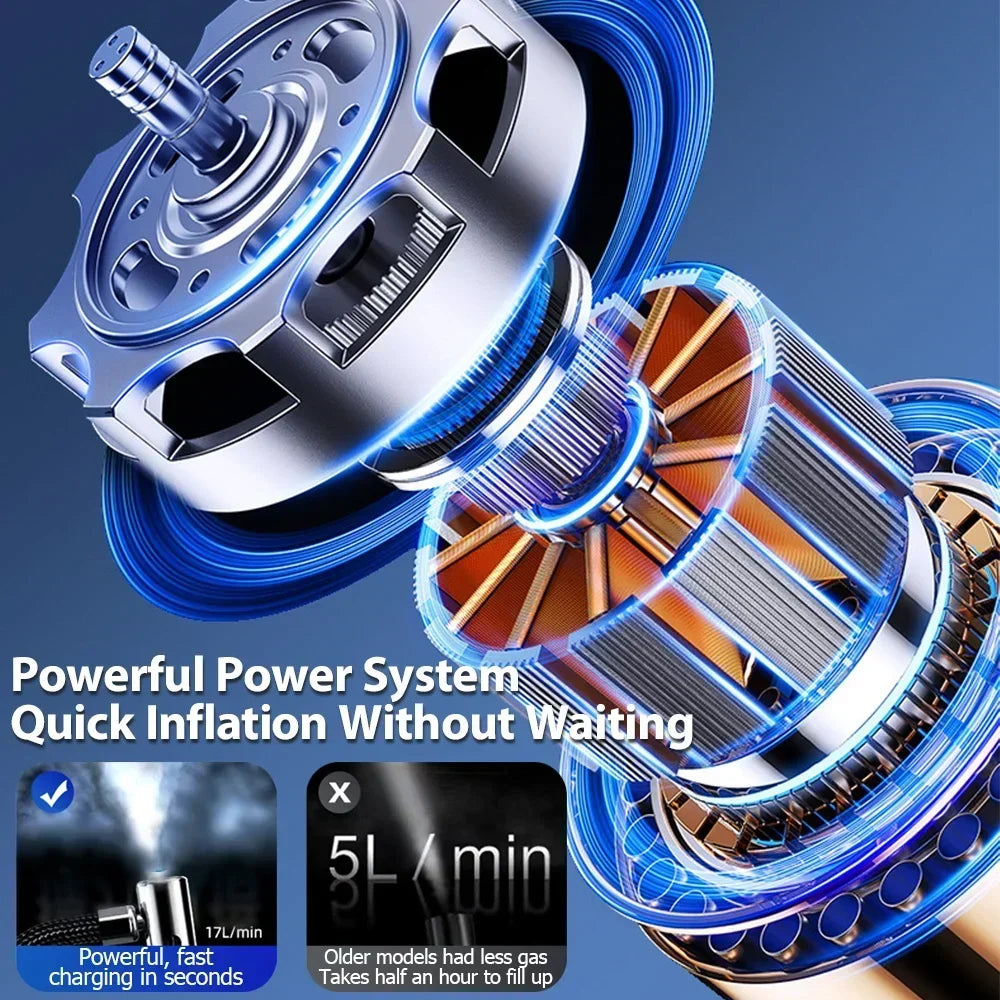 Wireless Tire Inflator – Portable Electric Air Pump with Wired Barometer for Car, Motorcycle & Bicycle Tires