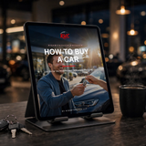 How to Buy a Car ebook displayed upright on a tablet stand