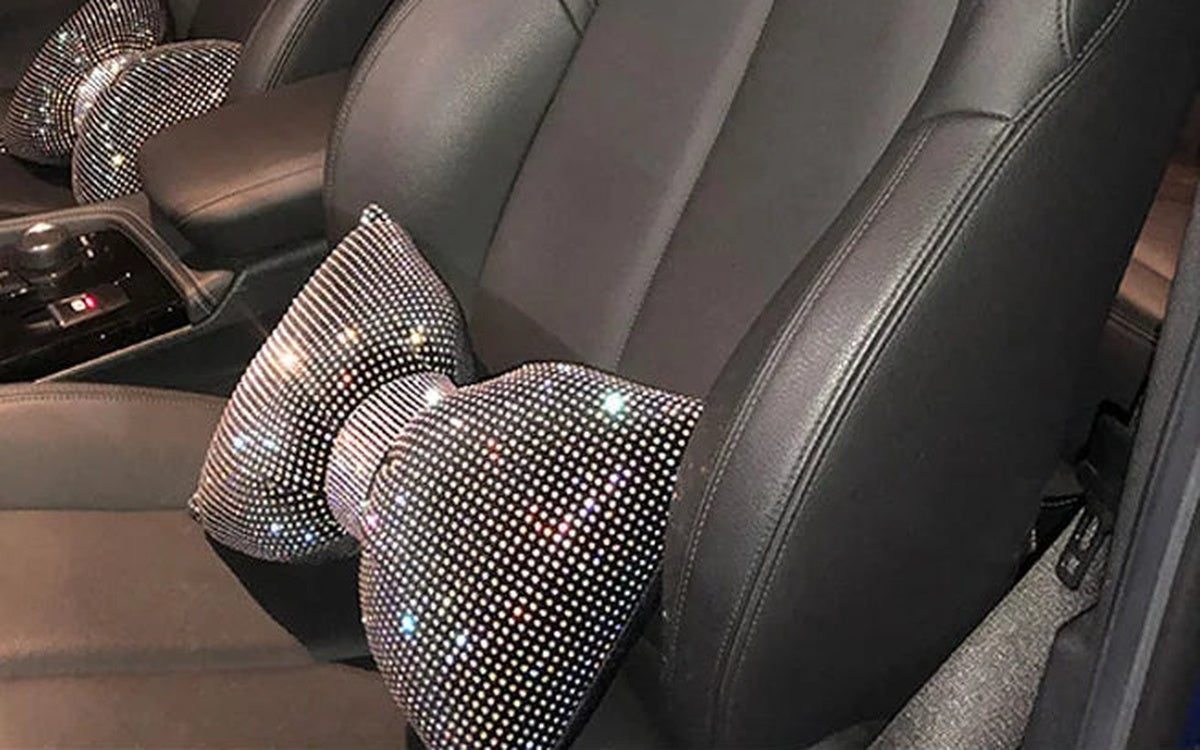Diamond Bowknot Car Neck Pillow - bling pillows installed, featured image