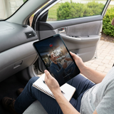 Reviewing the ebook in a parked car before a test drive